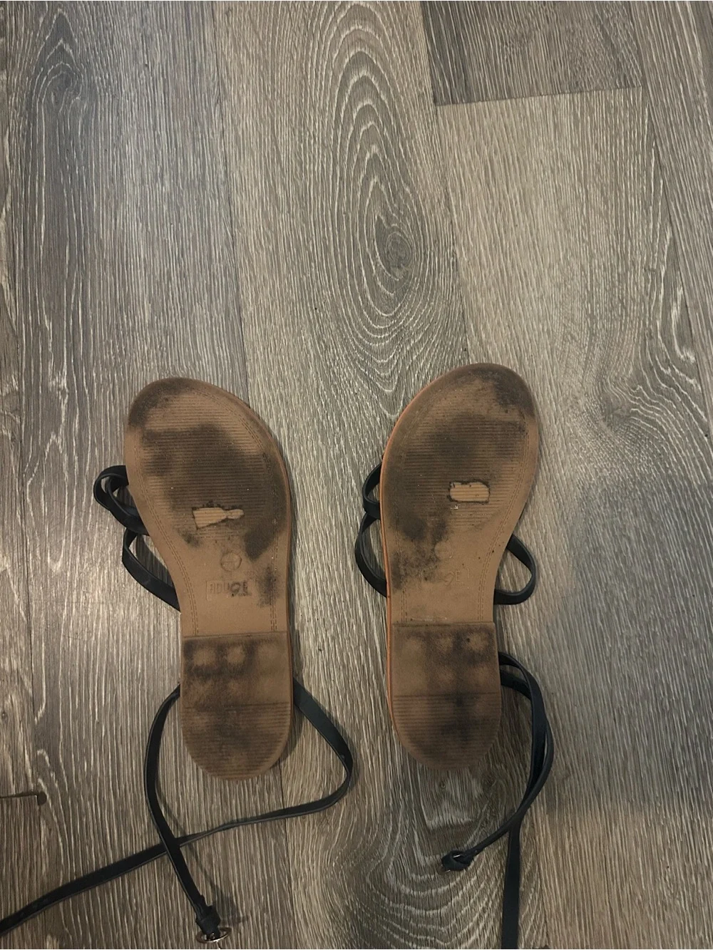 Women’s Black Strappy Lace-Up Flat Sandals with Tan Footbed